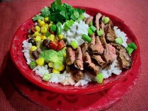 Steak and Rice Bowls with Vegetable Relish